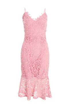 Pink Lace Fishtail Midi Dress