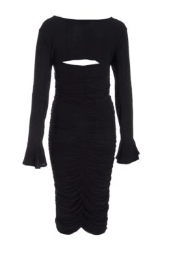 Black Knot Ruched Bodycon Midi Dress -Glamourista 00100036800 ZB