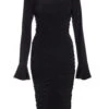 Black Knot Ruched Bodycon Midi Dress