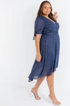 Curve Navy Chiffon Metallic Wrap Dress 9 Curve Navy Chiffon Metallic Wrap Dress -Glamourista 00100036806 XS