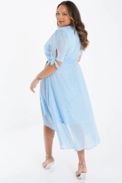 Curve Light Blue Chiffon Metallic Wrap Dress -Glamourista 00100036807 XB