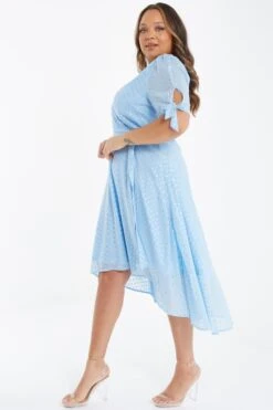 Curve Light Blue Chiffon Metallic Wrap Dress -Glamourista 00100036807 XS