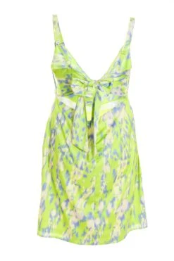 Curve Lime Satin Marble Print Tie Back Dress -Glamourista 00100036813 ZB