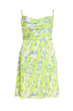 Curve Lime Satin Marble Print Tie Back Dress