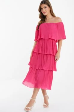 Pink Bardot Tiered Midaxi Dress -Glamourista 00100036816 XS