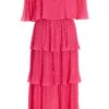 Pink Bardot Tiered Midaxi Dress