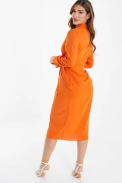 Orange Shirt Midi Dress -Glamourista 00100036821 XB
