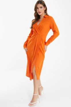 Orange Shirt Midi Dress -Glamourista 00100036821 XS