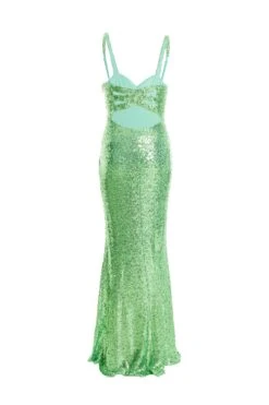Green Sequin Ruched Bodycon Maxi Dress -Glamourista 00100036822 ZB