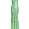Green Sequin Ruched Bodycon Maxi Dress