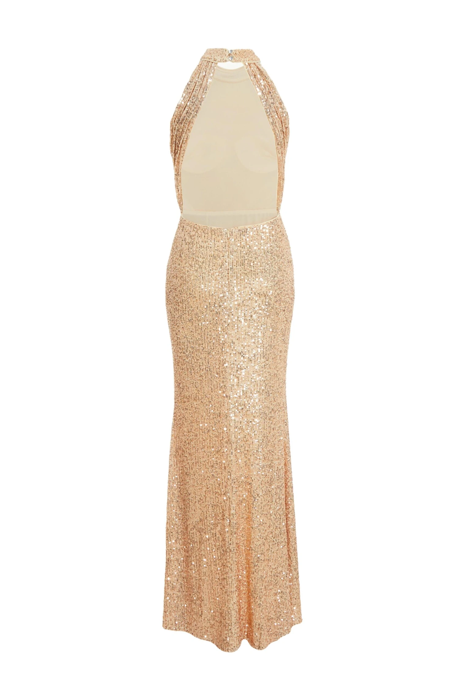 Rose Gold Sequin Halter Neck Fishtail Maxi Dress 5 Rose Gold Sequin Halter Neck Fishtail Maxi Dress - Image 5