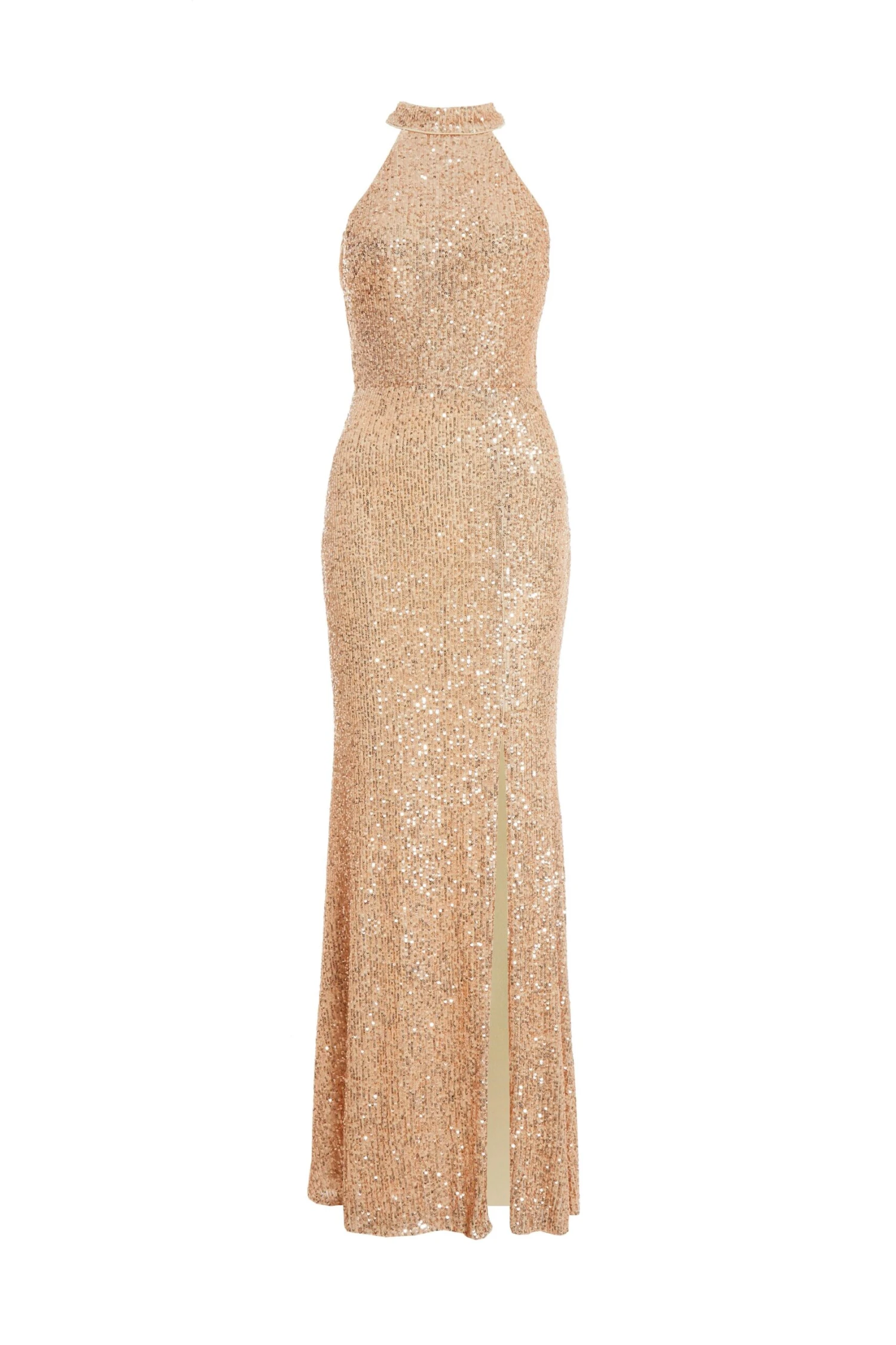 Rose Gold Sequin Halter Neck Fishtail Maxi Dress 1 Rose Gold Sequin Halter Neck Fishtail Maxi Dress