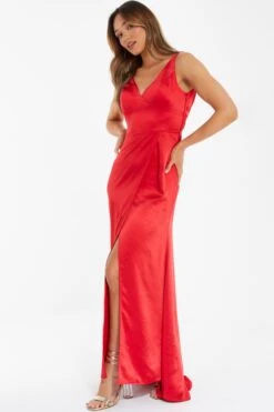 Red Satin Maxi Dress 9 Red Satin Maxi Dress -Glamourista 00100036826 XS