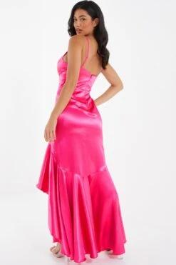Pink Satin Ruffle Maxi Dress 8 Pink Satin Ruffle Maxi Dress -Glamourista 00100036828 XB