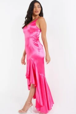 Pink Satin Ruffle Maxi Dress 9 Pink Satin Ruffle Maxi Dress -Glamourista 00100036828 XS