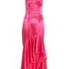 Pink Satin Ruffle Maxi Dress
