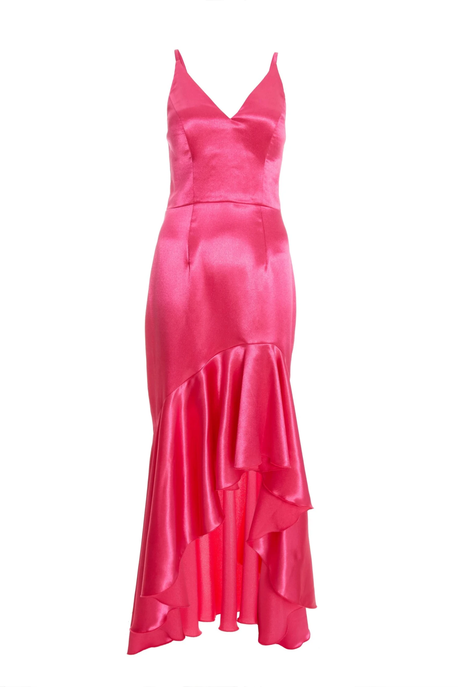 Pink Satin Ruffle Maxi Dress 1 Pink Satin Ruffle Maxi Dress