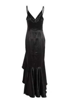 Black Satin Ruffle Maxi Dress -Glamourista 00100036829 ZB
