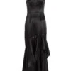 Black Satin Ruffle Maxi Dress