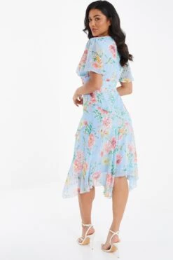 Blue Floral Chiffon Midi Dress -Glamourista 00100036830 XB