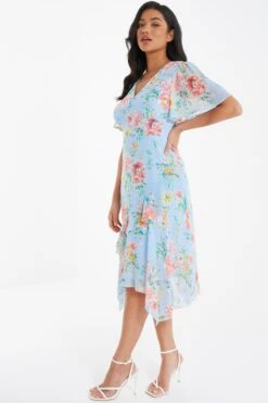Blue Floral Chiffon Midi Dress -Glamourista 00100036830 XS