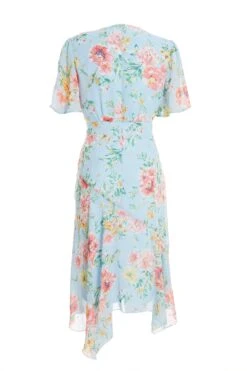 Blue Floral Chiffon Midi Dress -Glamourista 00100036830 ZB