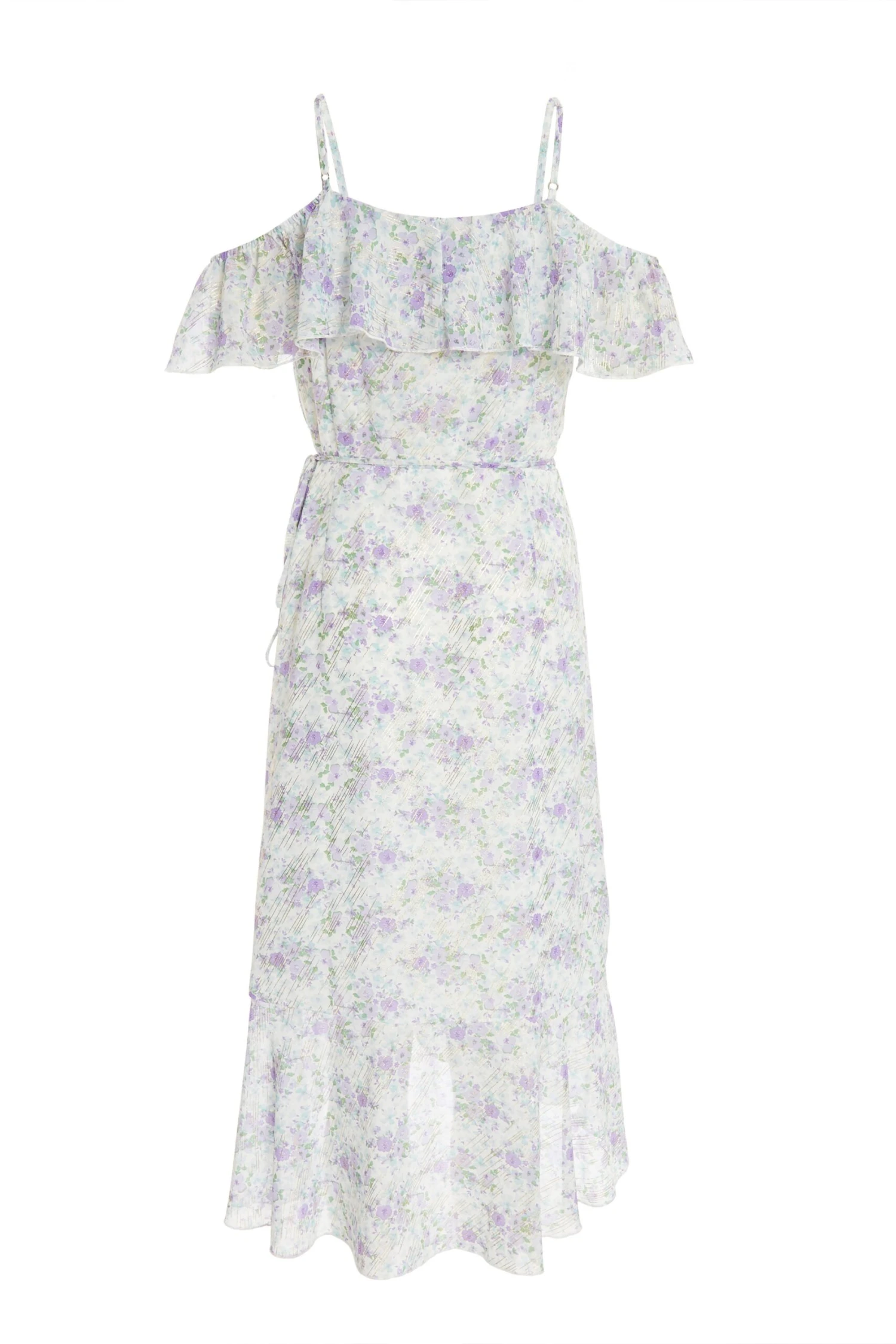 White Floral Cold Shoulder Wrap Midi Dress 5 White Floral Cold Shoulder Wrap Midi Dress - Image 5