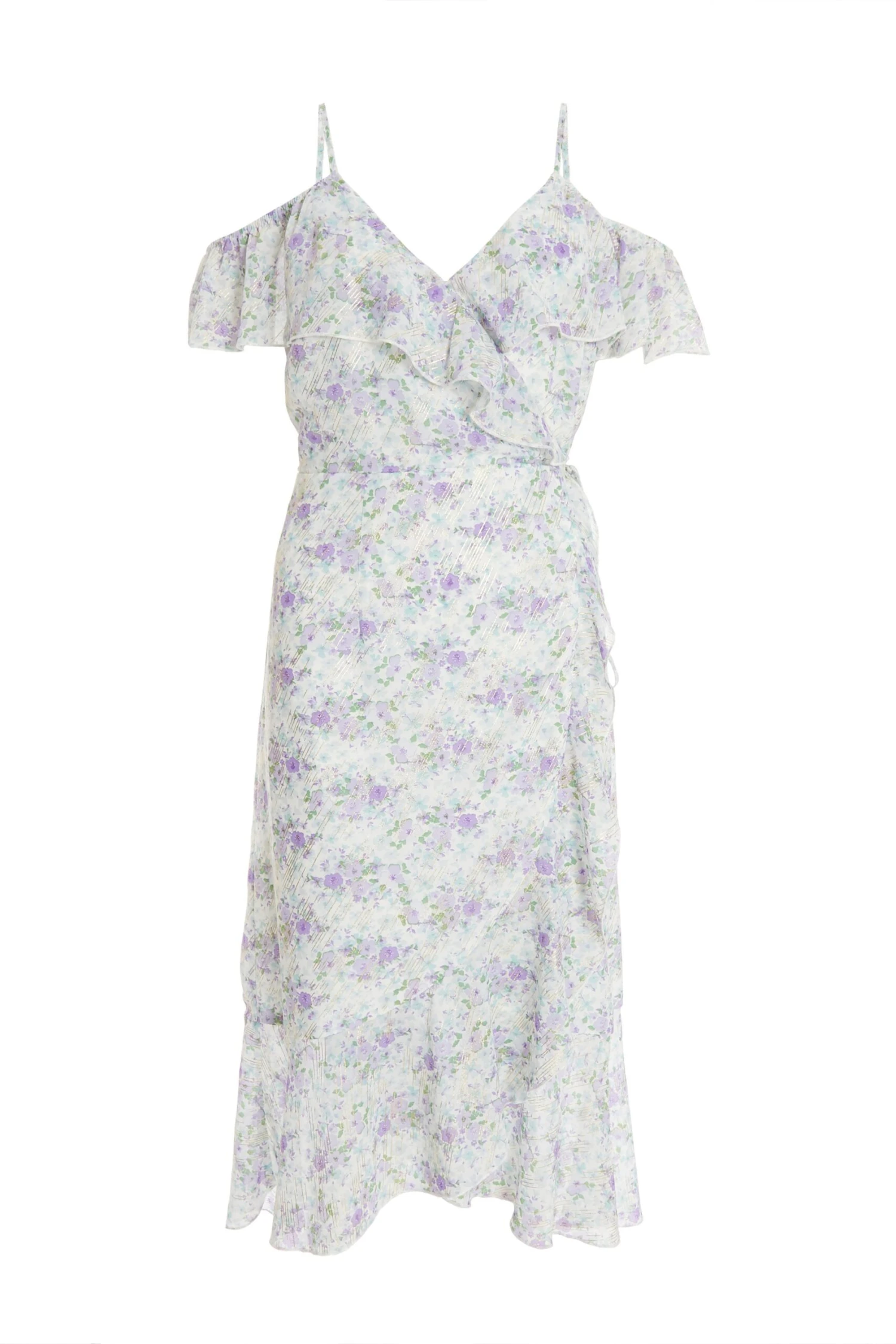 White Floral Cold Shoulder Wrap Midi Dress 1 White Floral Cold Shoulder Wrap Midi Dress