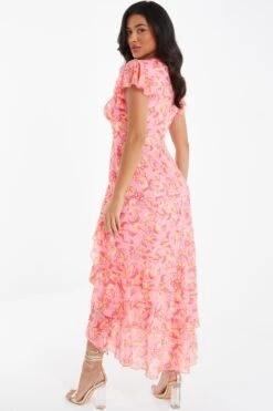 Pink Chiffon Paisley Print Maxi Dress -Glamourista 00100036833 XB