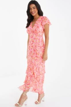 Pink Chiffon Paisley Print Maxi Dress -Glamourista 00100036833 XS
