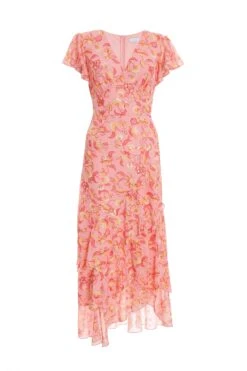 Pink Chiffon Paisley Print Maxi Dress