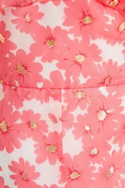 Coral Floral Cold Shoulder Wrap Midi Dress -Glamourista 00100036834 ZS