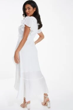 White Chiffon Crinkle Maxi Wrap Dress -Glamourista 00100036837 XB