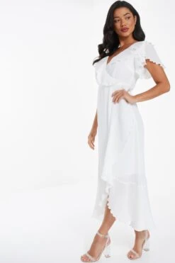 White Chiffon Crinkle Maxi Wrap Dress -Glamourista 00100036837 XS
