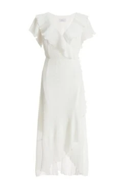 White Chiffon Crinkle Maxi Wrap Dress
