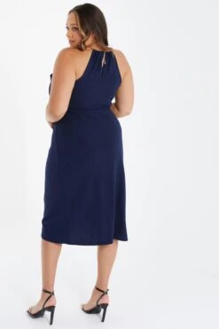Curve Navy Halter Neck Midi Dress -Glamourista 00100036851 XB