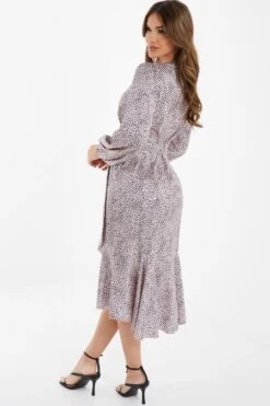 Pink Satin Animal Print Midi Dress -Glamourista 00100036862 XB