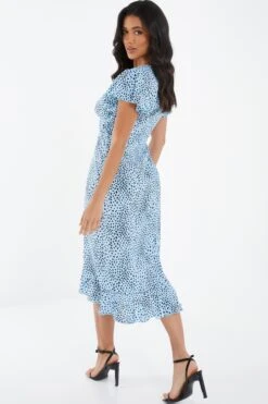 Blue Animal Print Frill Sleeve Midi Dress -Glamourista 00100036864 XB