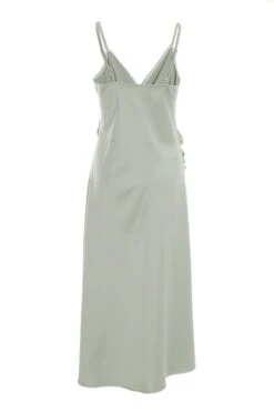 Sage Satin Wrap Floral Midi Dress -Glamourista 00100036917 ZB