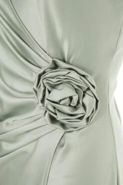 Sage Satin Wrap Floral Midi Dress -Glamourista 00100036917 ZS