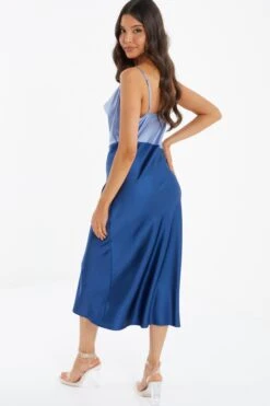 Blue Two Tone Satin Slip Midi Dress 8 Blue Two Tone Satin Slip Midi Dress -Glamourista 00100036920 XB