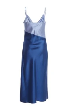 Blue Two Tone Satin Slip Midi Dress 10 Blue Two Tone Satin Slip Midi Dress -Glamourista 00100036920 ZB