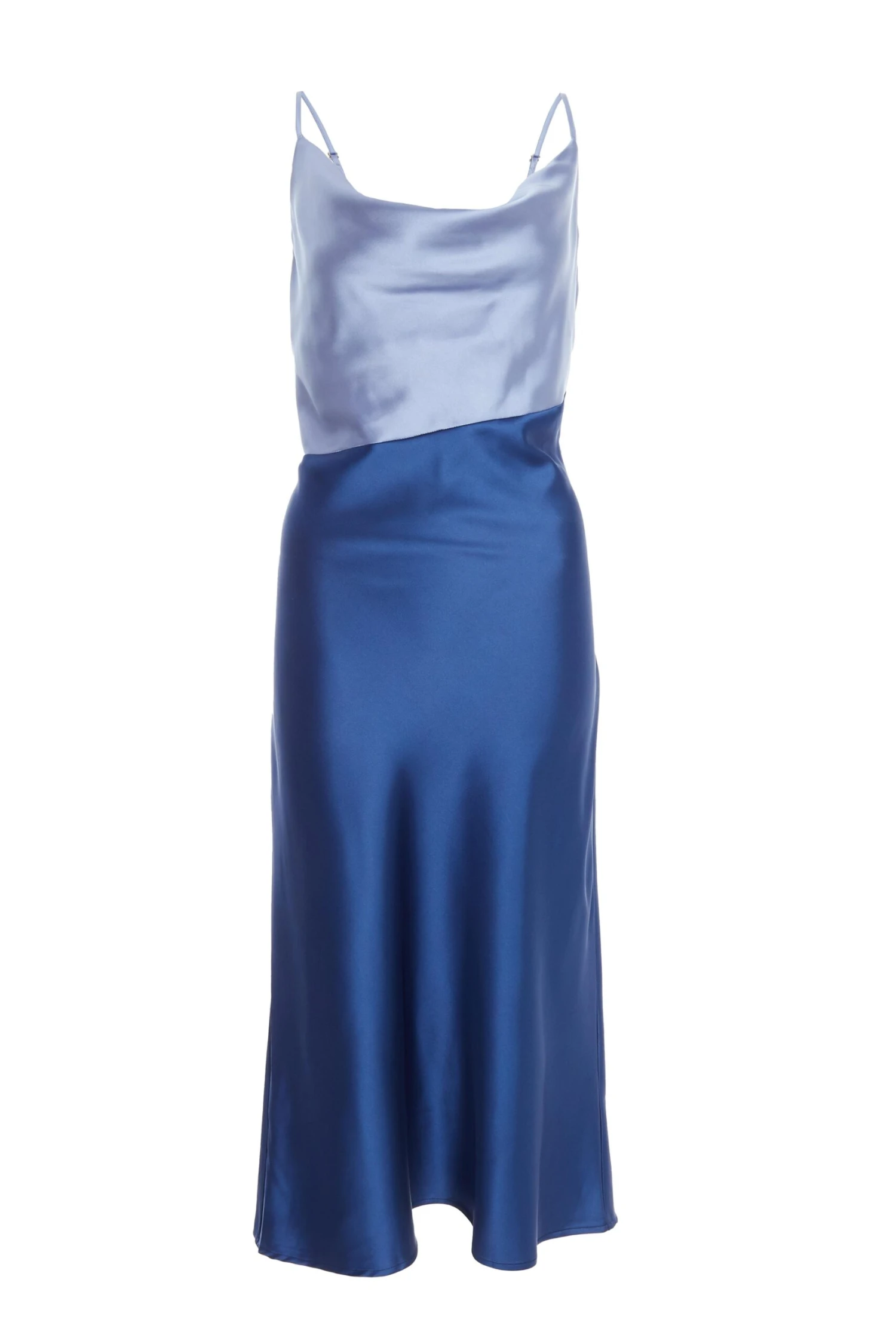 Blue Two Tone Satin Slip Midi Dress 1 Blue Two Tone Satin Slip Midi Dress