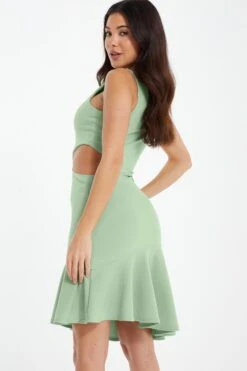 Sage Diamante One Shoulder Mini Dress 10 Sage Diamante One Shoulder Mini Dress -Glamourista 00100036924 XB