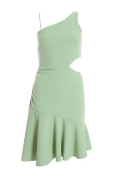 Sage Diamante One Shoulder Mini Dress 8 Sage Diamante One Shoulder Mini Dress -Glamourista 00100036924 ZM