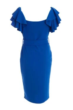 Royal Blue Frill Bodycon Midi Dress -Glamourista 00100036925 ZB