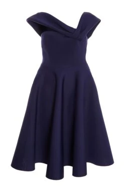 Curve Navy One Shoulder Midi Skater Dress