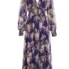 Navy Floral Chiffon Wrap Midi Dress