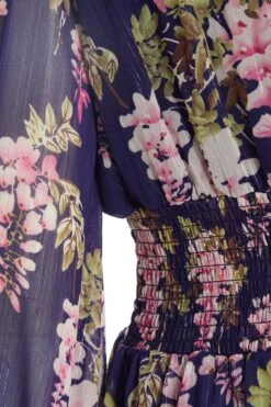 Navy Floral Chiffon Wrap Midi Dress -Glamourista 00100036950 ZS