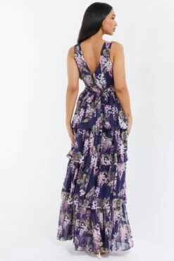 Navy Chiffon Floral Tiered Maxi Dress -Glamourista 00100036951 XB